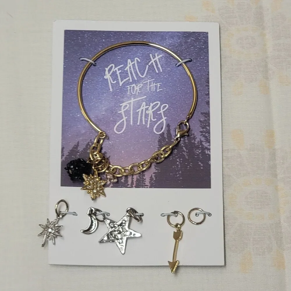 Reach for the Stars Bangle Bracelet Includes 7 Charms Gold & Silver Color READ